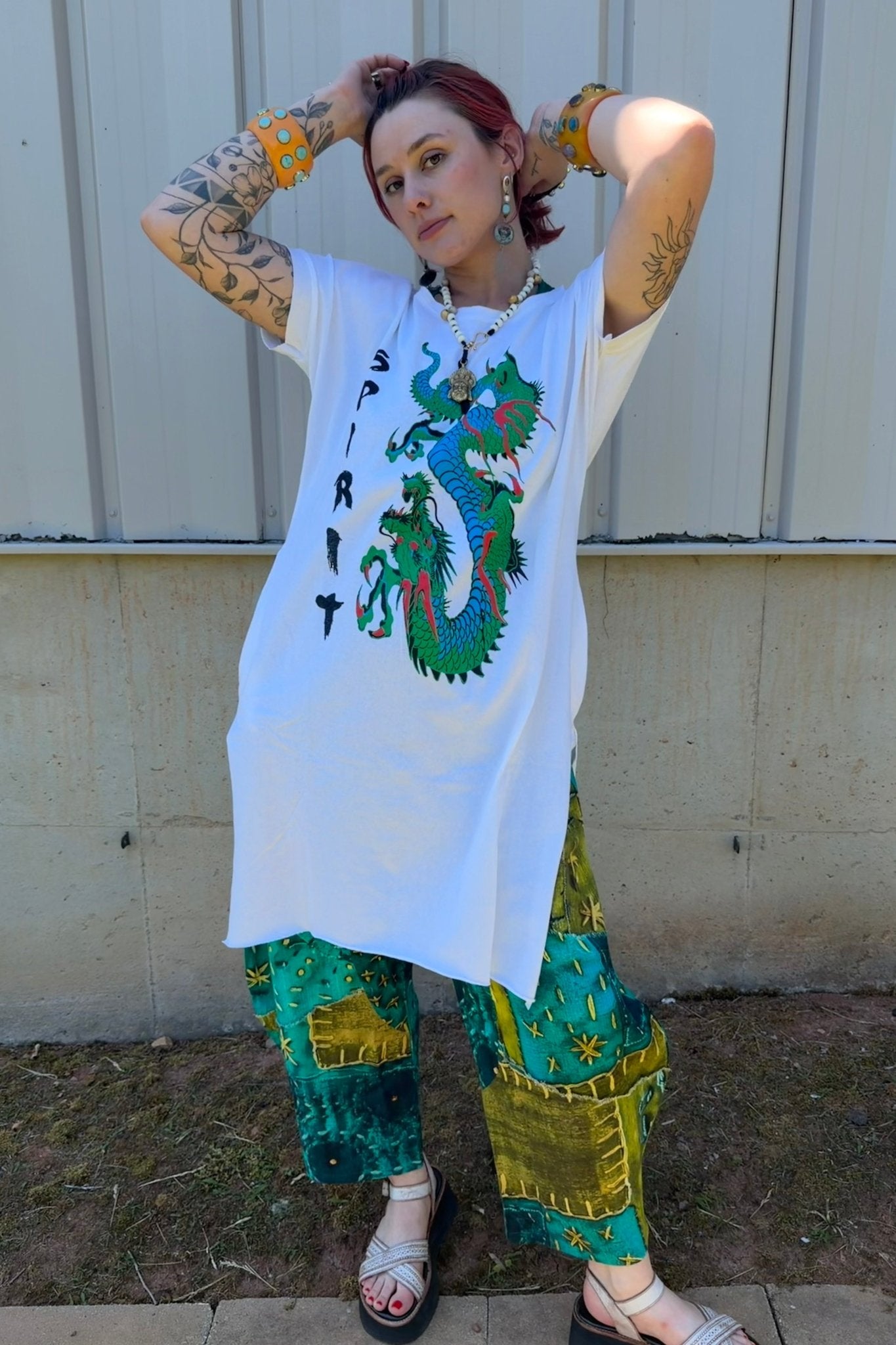 FINAL SALE T-Shirt Tunic with Spirit Dragon Print - ivyandlavyboutique LeParisPetit by I Love Linen