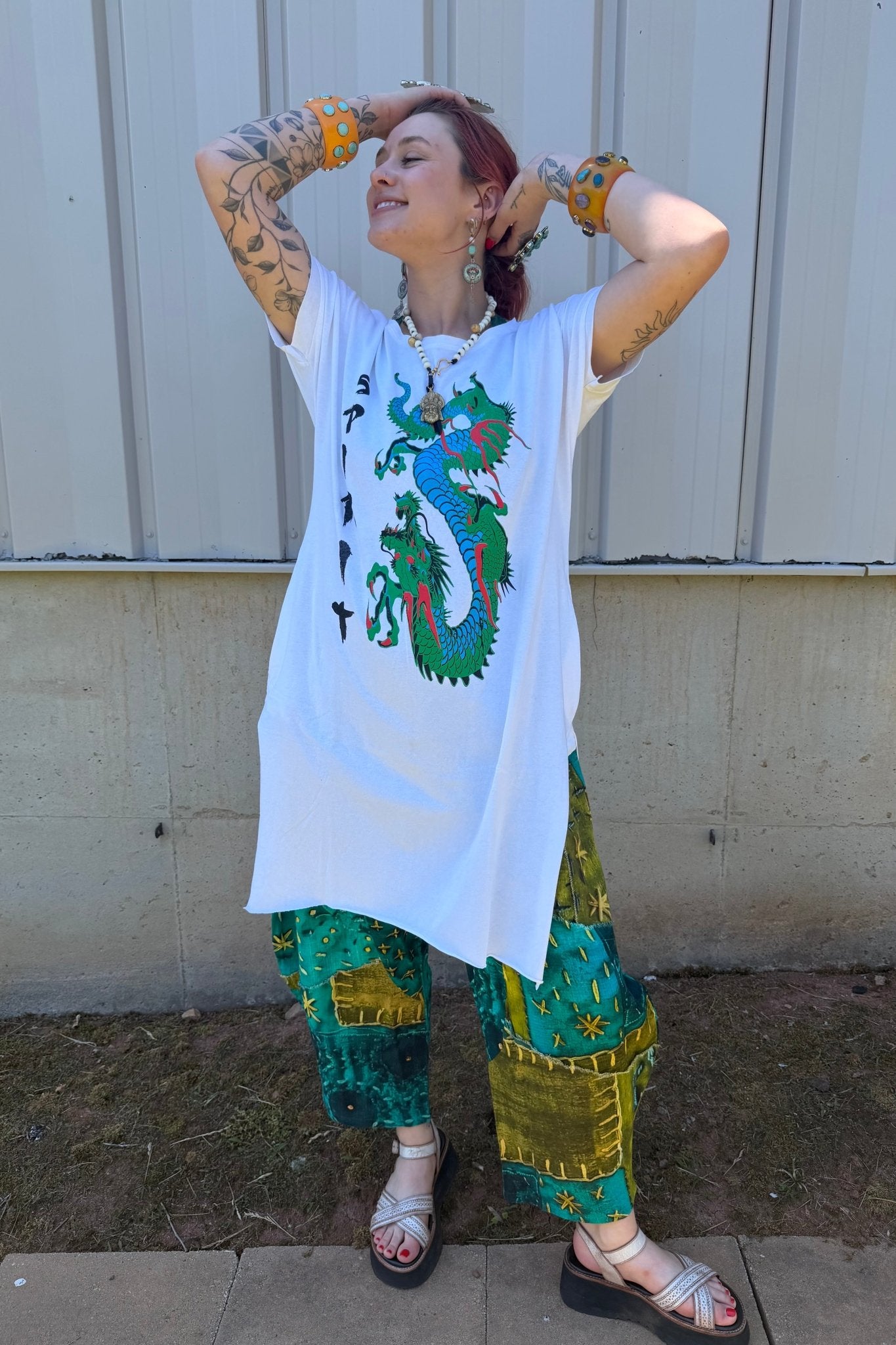 FINAL SALE T-Shirt Tunic with Spirit Dragon Print - ivyandlavyboutique LeParisPetit by I Love Linen