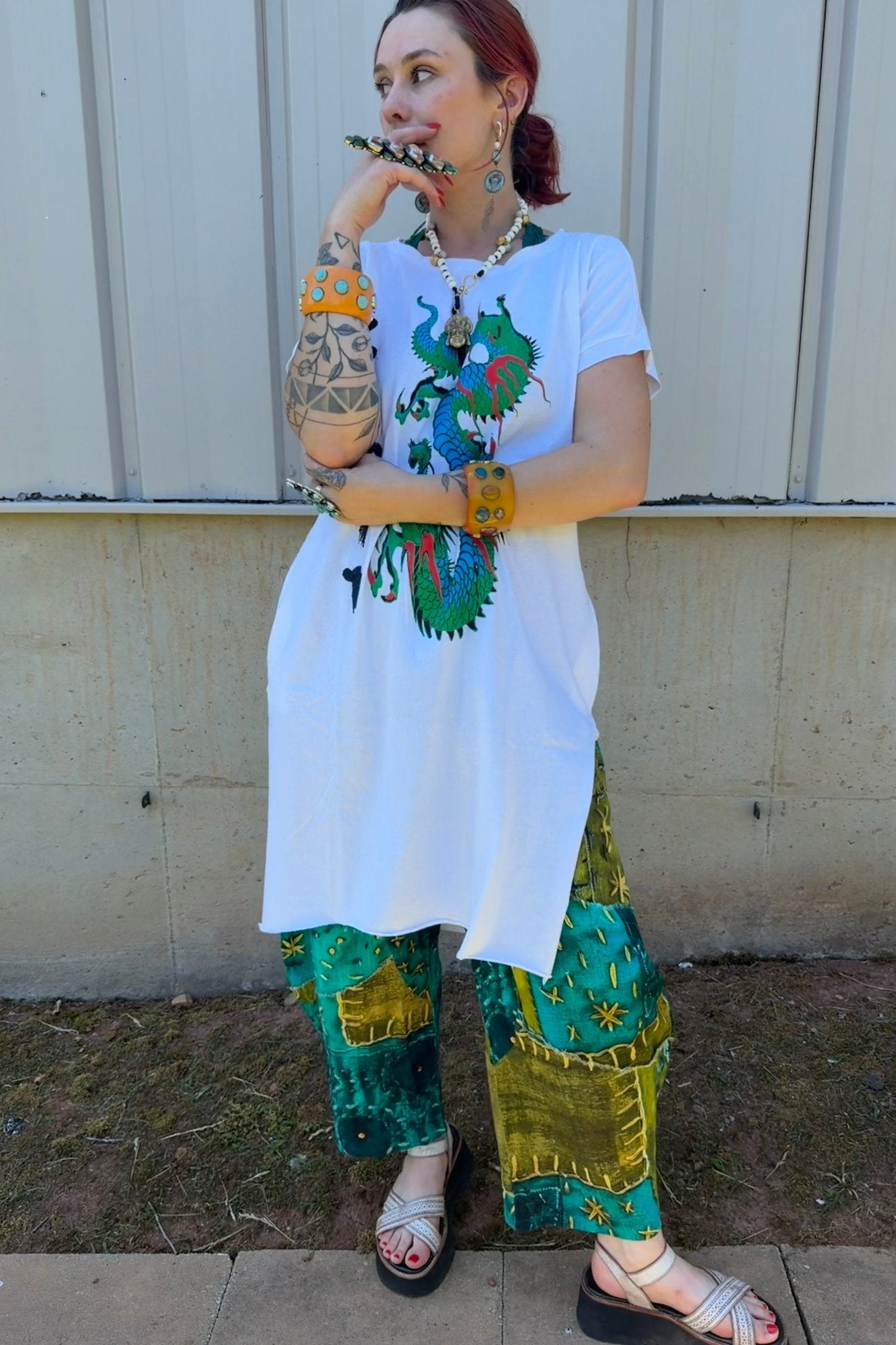 FINAL SALE T-Shirt Tunic with Spirit Dragon Print - ivyandlavyboutique LeParisPetit by I Love Linen