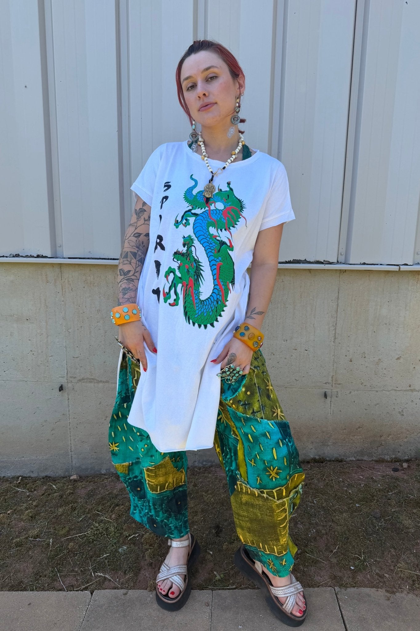 FINAL SALE T-Shirt Tunic with Spirit Dragon Print - ivyandlavyboutique LeParisPetit by I Love Linen