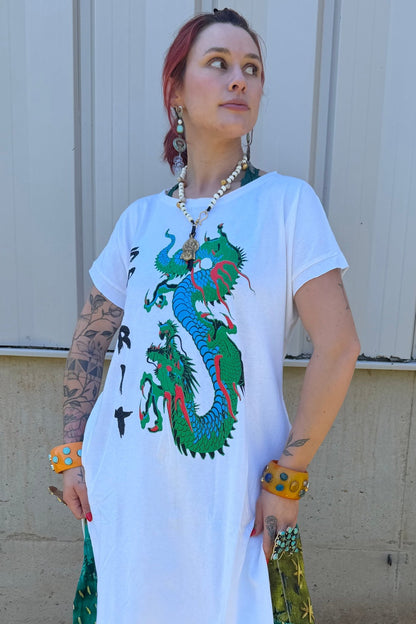 FINAL SALE T-Shirt Tunic with Spirit Dragon Print - ivyandlavyboutique LeParisPetit by I Love Linen