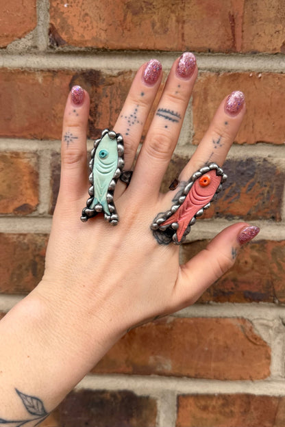 Fishy Pottery Ring - Pink or Green - ivyandlavyboutique ivyandlavyboutique