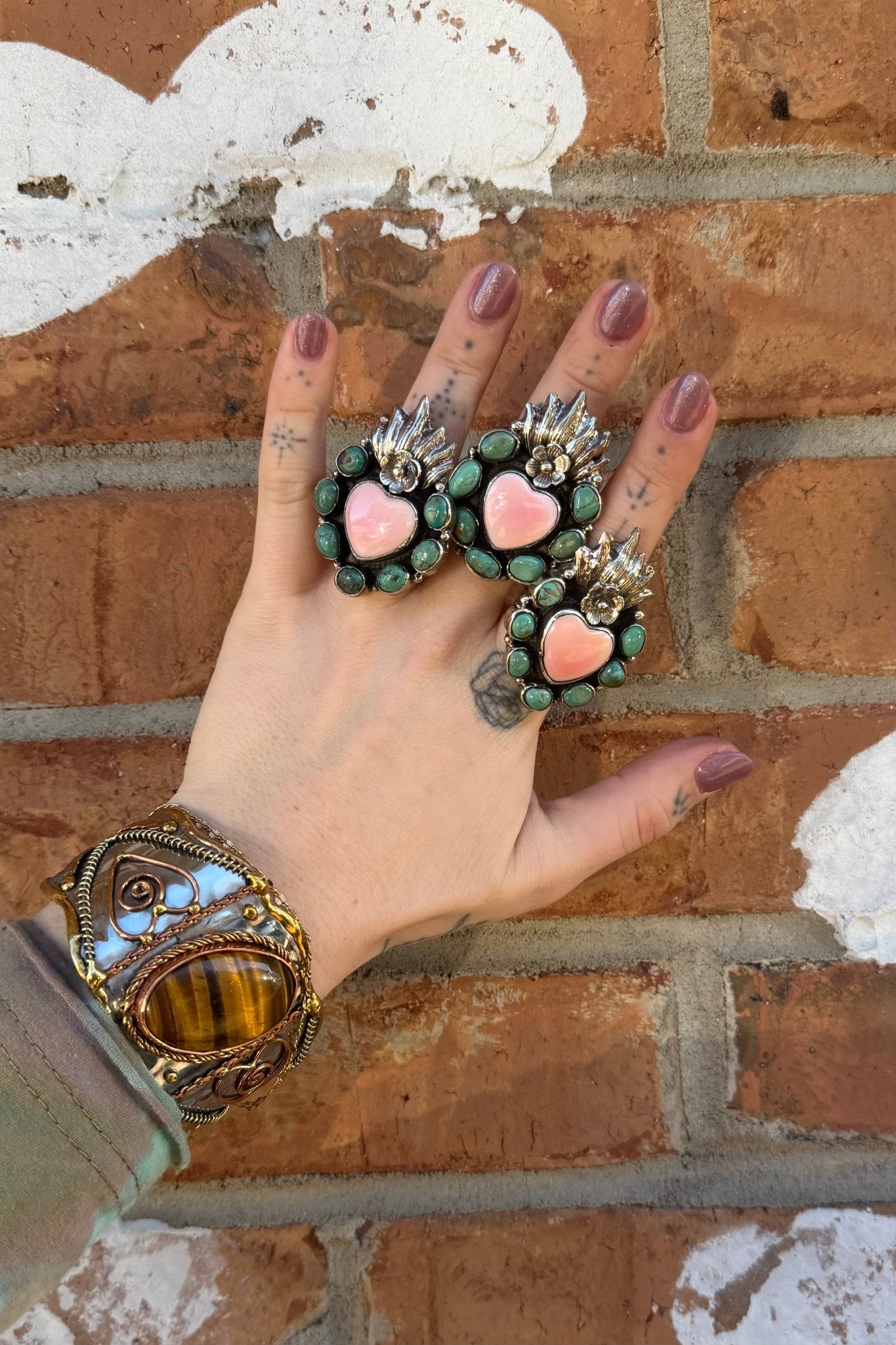 Flaming Heart in Pink Shell & Turquoise - ivyandlavyboutique ivyandlavyboutique