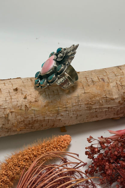Flaming Heart in Pink Shell & Turquoise Ring - ivyandlavyboutique ivyandlavyboutique