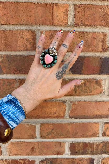 Flaming Heart in Pink Shell & Turquoise Ring - ivyandlavyboutique ivyandlavyboutique