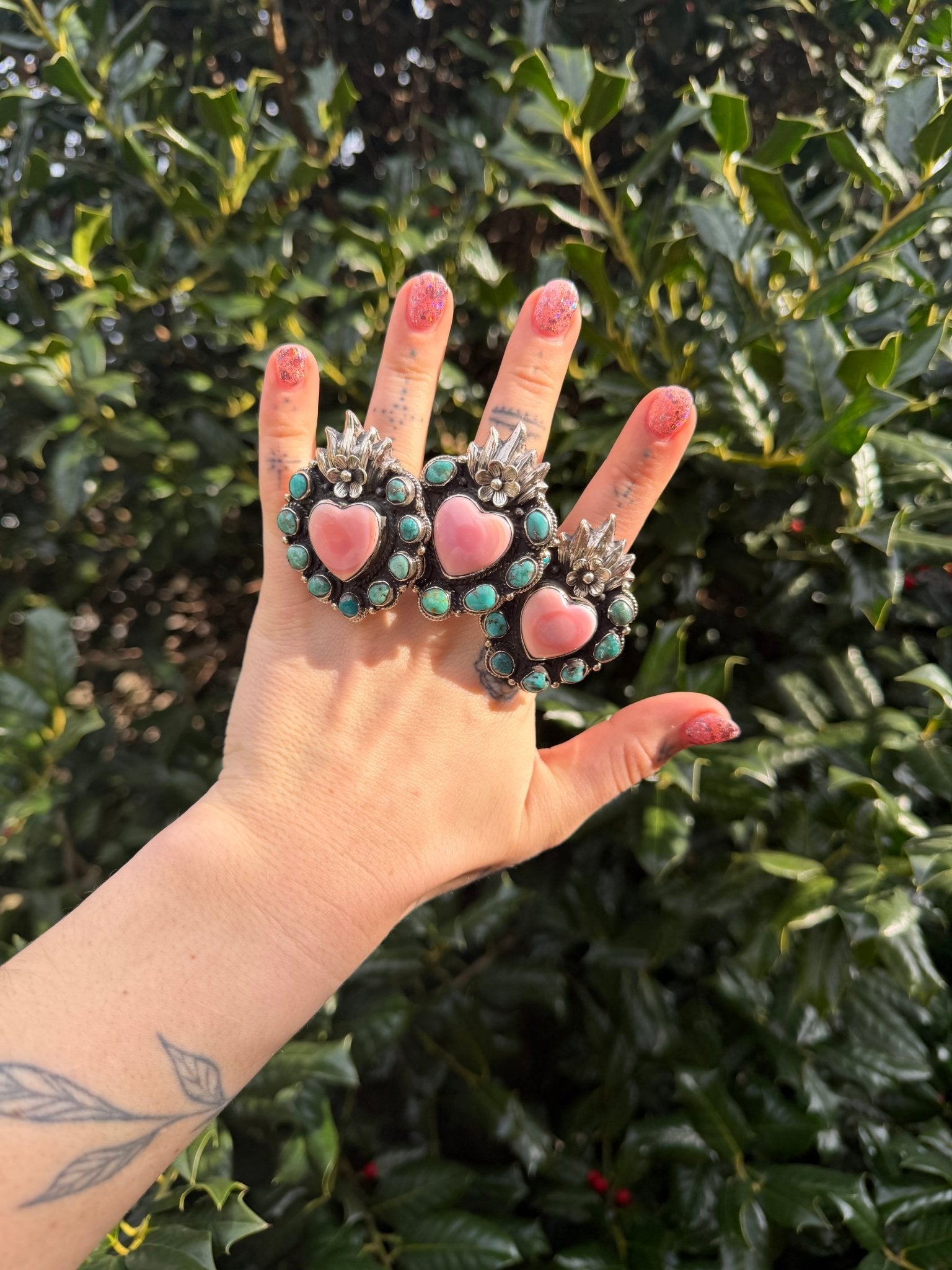 Flaming Heart in Pink Shell & Turquoise Ring - ivyandlavyboutique ivyandlavyboutique