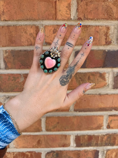 Flaming Heart in Pink Shell & Turquoise Ring - ivyandlavyboutique ivyandlavyboutique