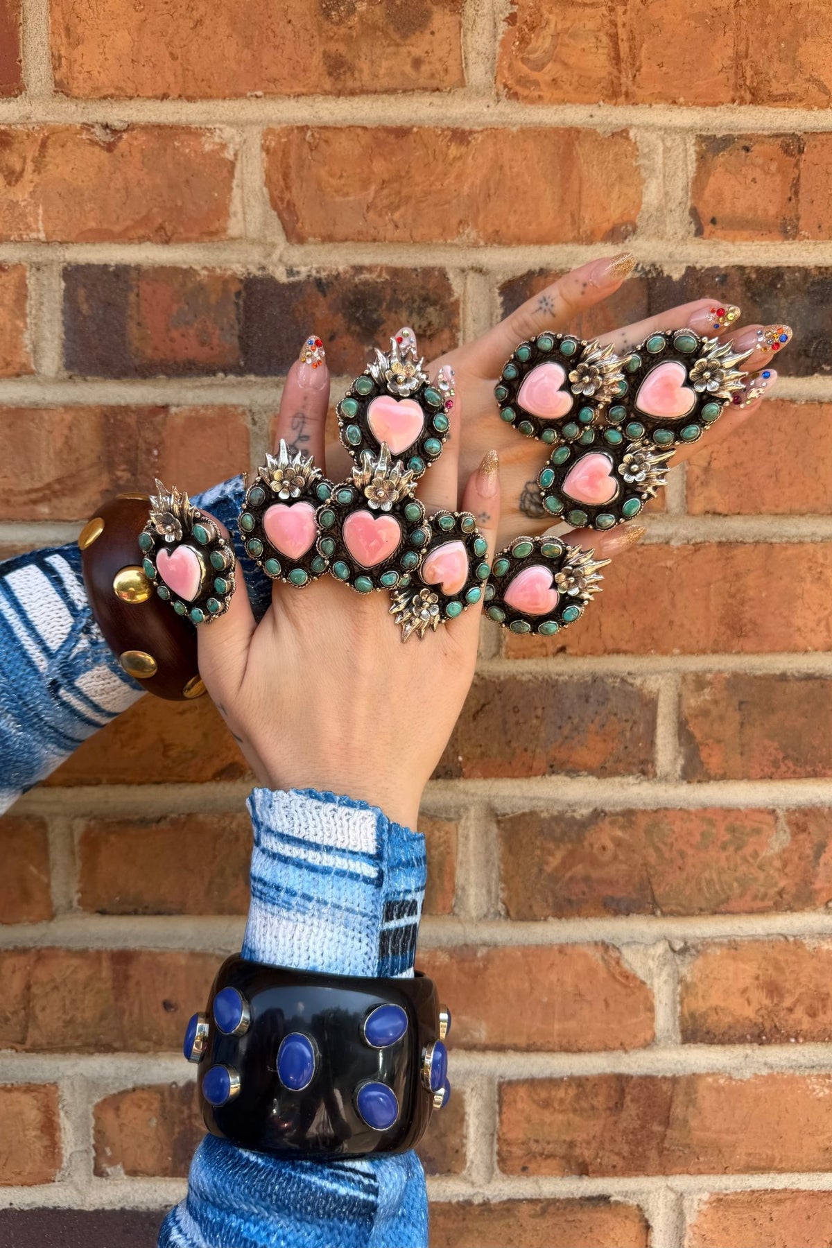 Flaming Heart in Pink Shell & Turquoise Ring - ivyandlavyboutique ivyandlavyboutique