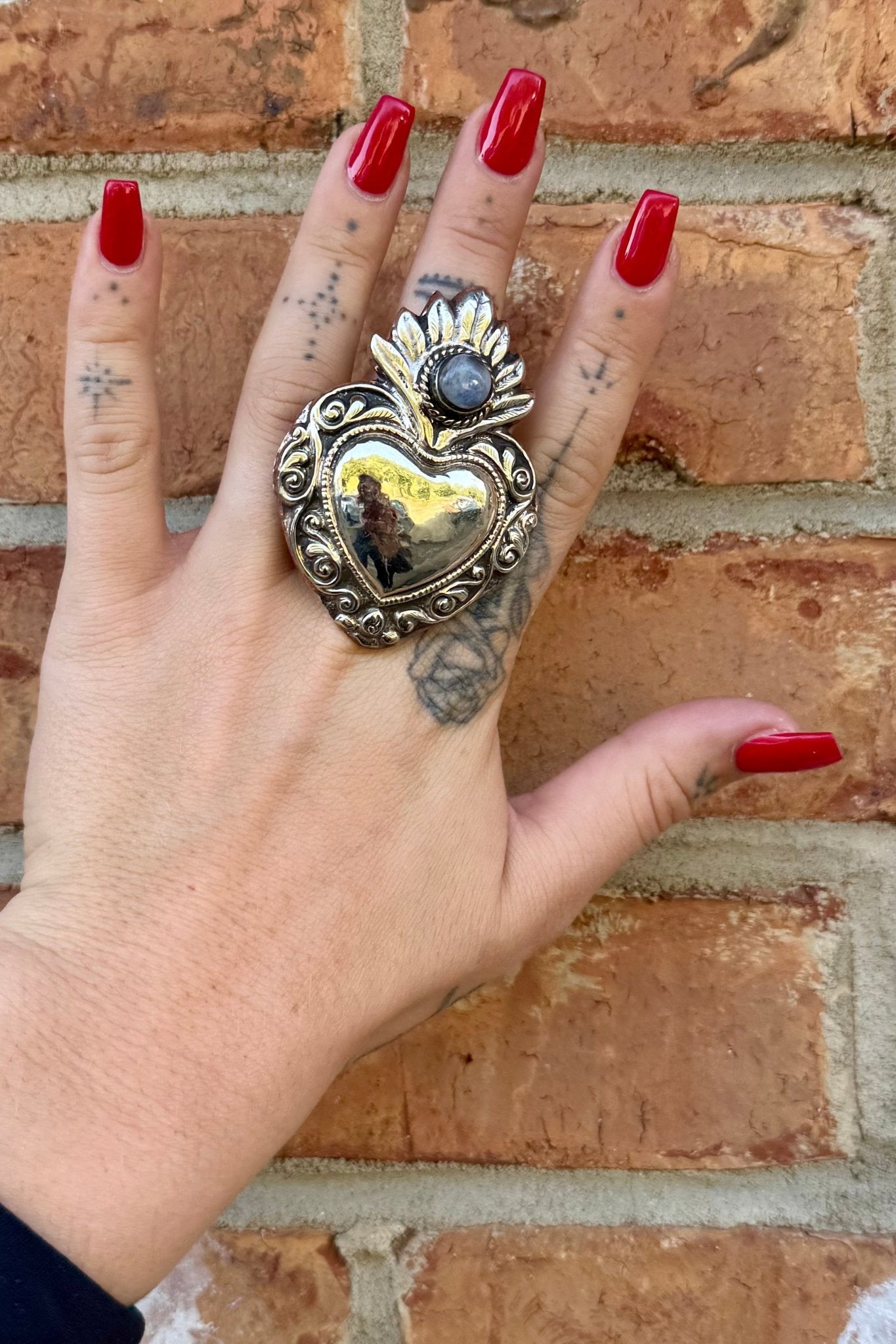 Flaming Heart in Silver w/ Moonstone - ivyandlavyboutique ivyandlavyboutique