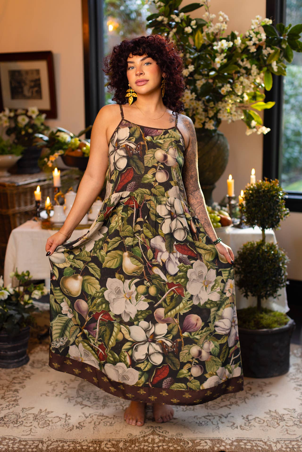 Fleur De Lune Bohéme Long Maxi Slip Dress w/ Florals & Bees - ivyandlavyboutique Market of Stars (USA)