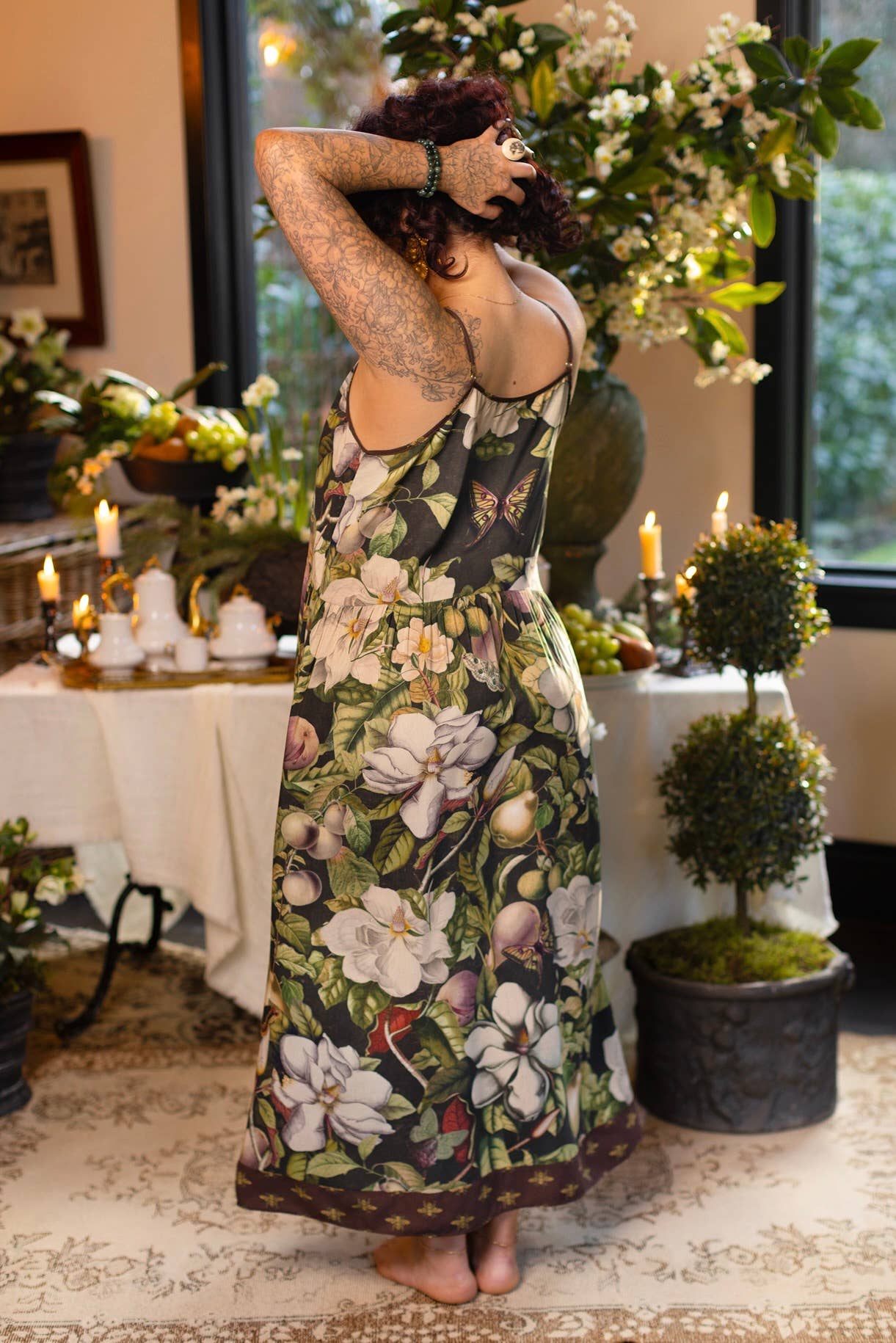 Fleur De Lune Bohéme Long Maxi Slip Dress w/ Florals & Bees - ivyandlavyboutique Market of Stars (USA)