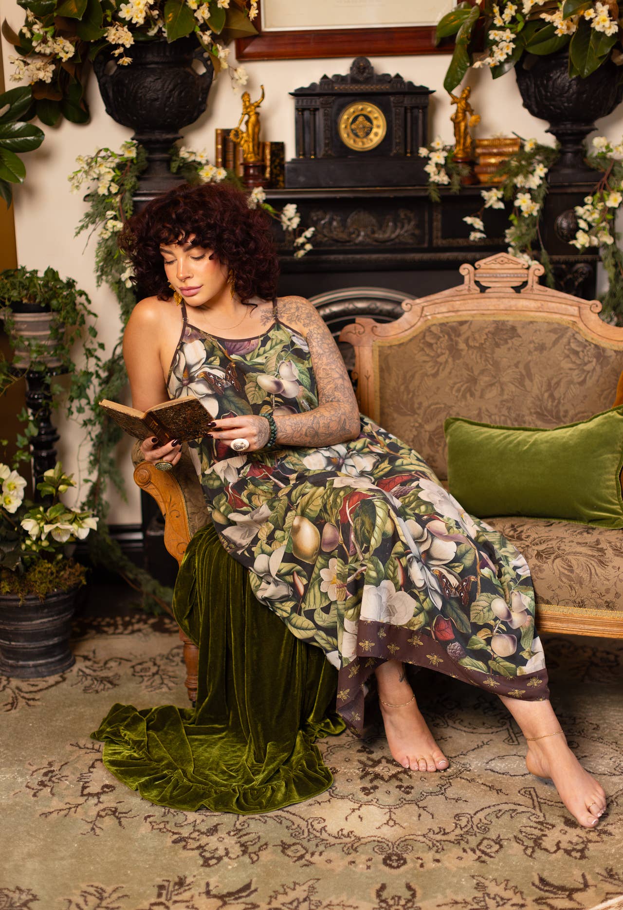 Fleur De Lune Bohéme Long Maxi Slip Dress w/ Florals & Bees - ivyandlavyboutique Market of Stars (USA)