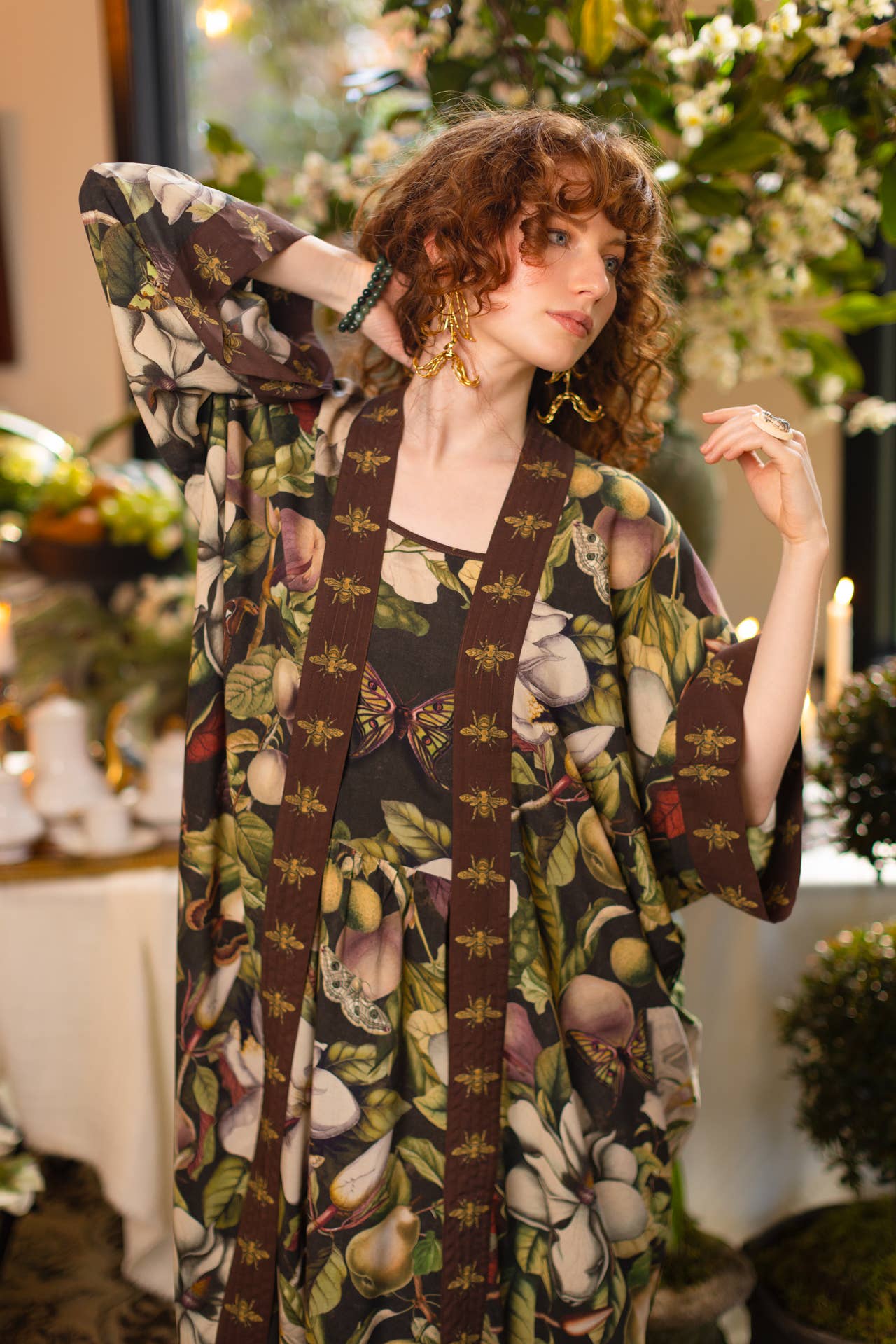 Fleur De Lune Opera Duster Kimono Robe w/ Florals & Bees - ivyandlavyboutique Market of Stars (USA)