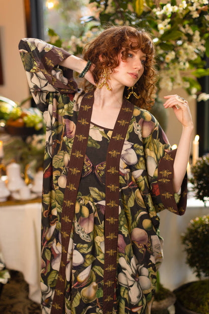 Fleur De Lune Opera Duster Kimono Robe w/ Florals & Bees - ivyandlavyboutique Market of Stars (USA)