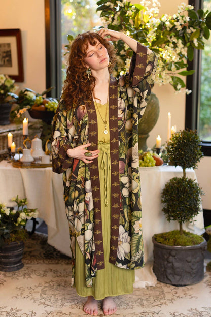 Fleur De Lune Opera Duster Kimono Robe w/ Florals & Bees - ivyandlavyboutique Market of Stars (USA)
