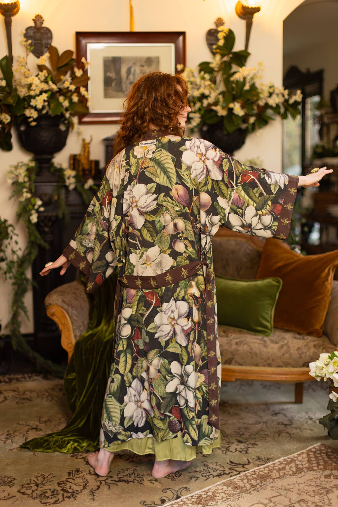 Fleur De Lune Opera Duster Kimono Robe w/ Florals & Bees - ivyandlavyboutique Market of Stars (USA)