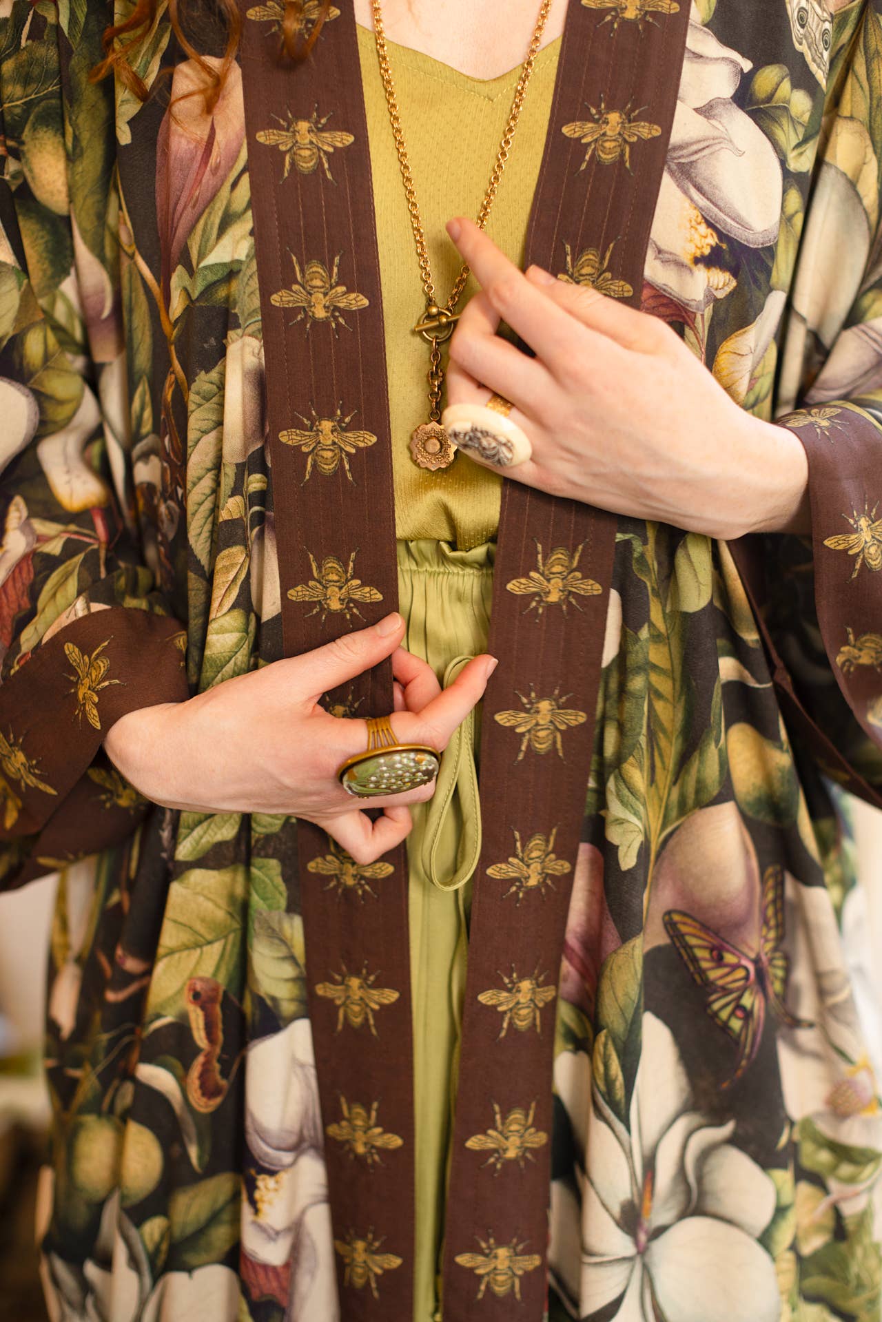 Fleur De Lune Opera Duster Kimono Robe w/ Florals & Bees - ivyandlavyboutique Market of Stars (USA)