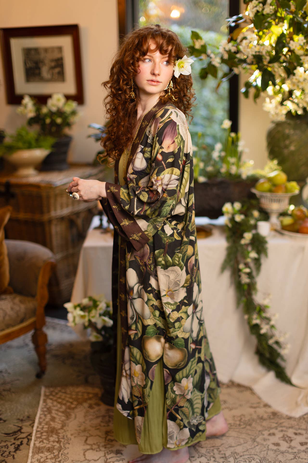 Fleur De Lune Opera Duster Kimono Robe w/ Florals & Bees - ivyandlavyboutique Market of Stars (USA)