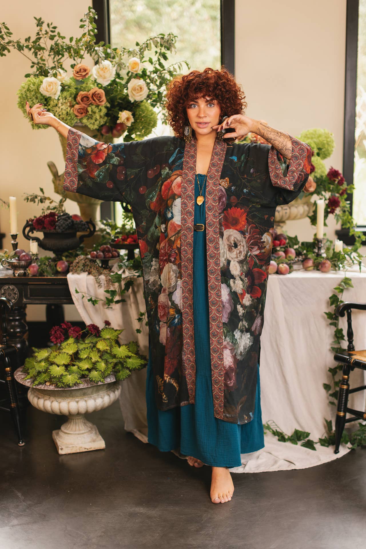 Flight of Fancy Opera Duster Kimono Robe Hummingbird Print - ivyandlavyboutique Market of Stars