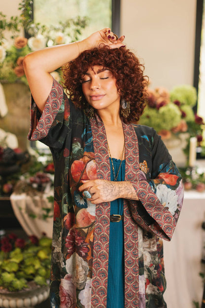 Flight of Fancy Opera Duster Kimono Robe Hummingbird Print - ivyandlavyboutique Market of Stars