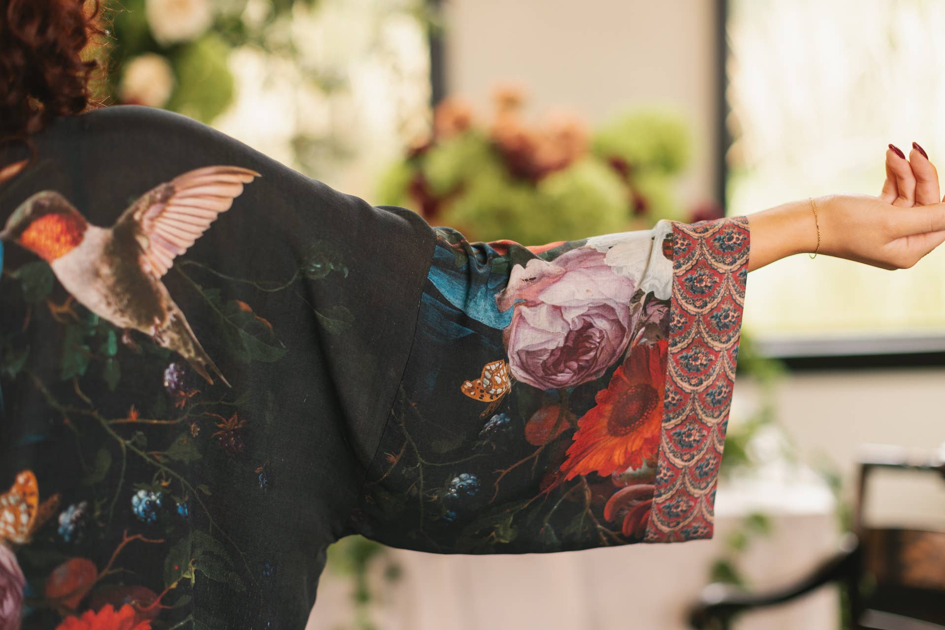 Flight of Fancy Opera Duster Kimono Robe Hummingbird Print - ivyandlavyboutique Market of Stars