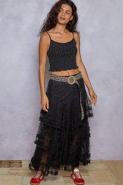 Floral embroidered ruffle lace crochet skirts - ivyandlavyboutique Pol Clothing