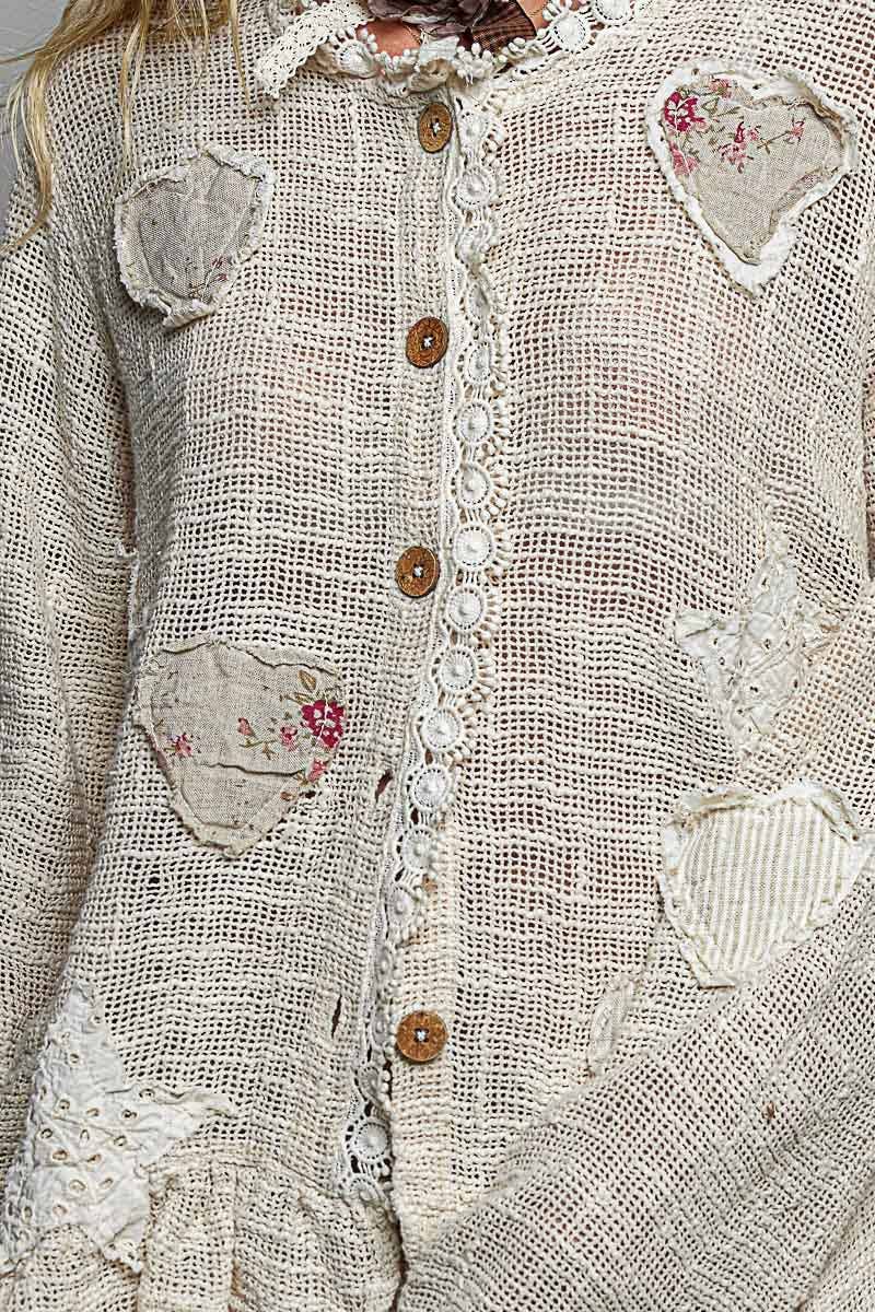 Floral Heart and Star Appliqué Crochet Lace Trim Cardigan - Boho Wanderlust Boutique Pol Clothing