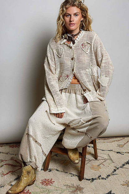 Floral Heart and Star Appliqué Crochet Lace Trim Cardigan - Boho Wanderlust Boutique Pol Clothing