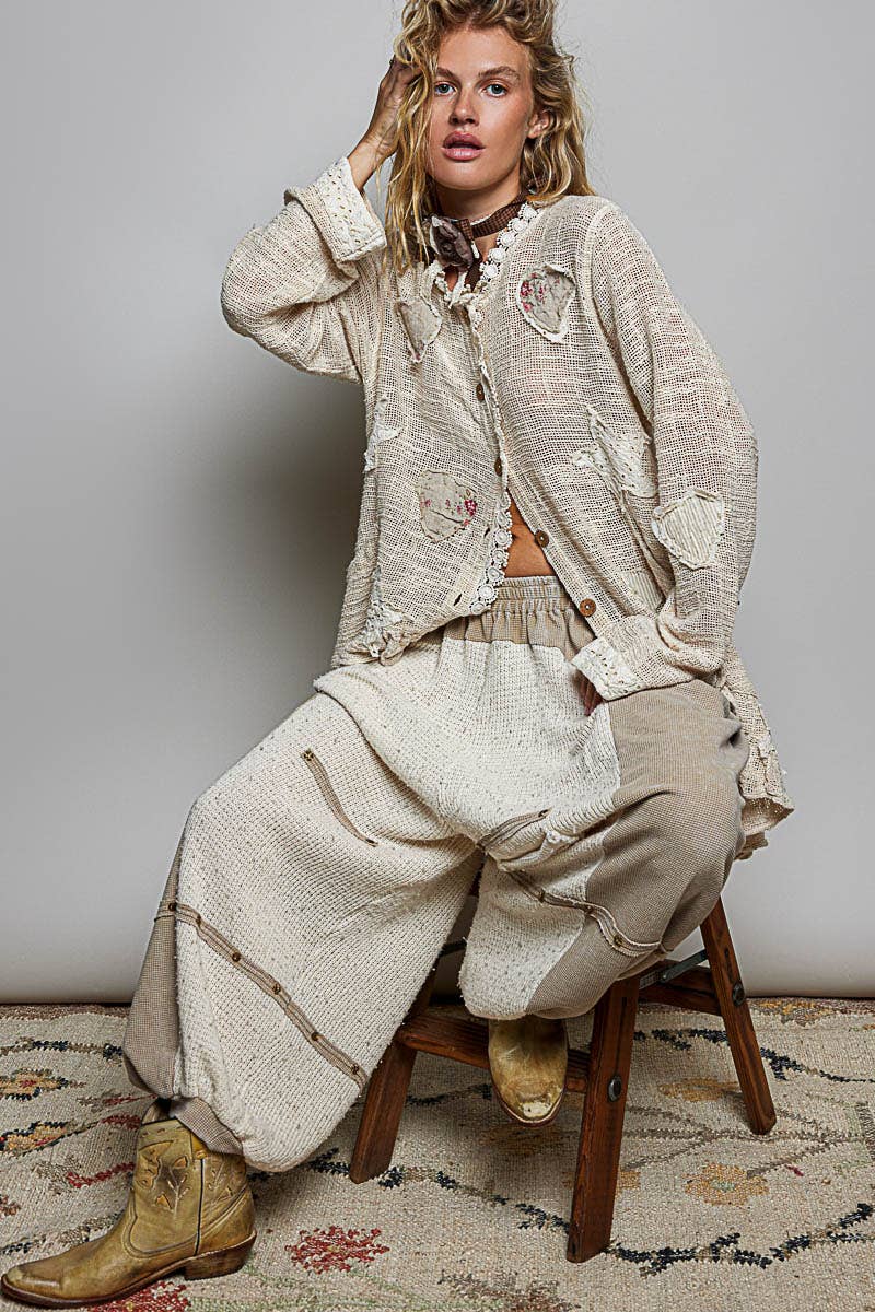 Floral Heart and Star Appliqué Crochet Lace Trim Cardigan - Boho Wanderlust Boutique Pol Clothing