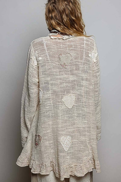 Floral Heart and Star Appliqué Crochet Lace Trim Cardigan - Boho Wanderlust Boutique Pol Clothing