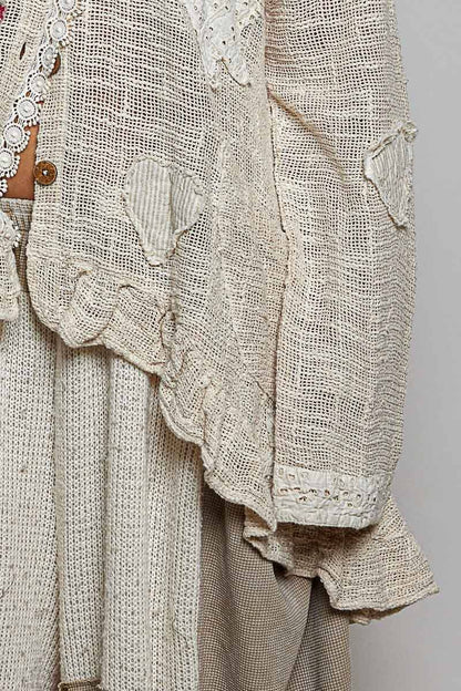 Floral Heart and Star Appliqué Crochet Lace Trim Cardigan - Boho Wanderlust Boutique Pol Clothing