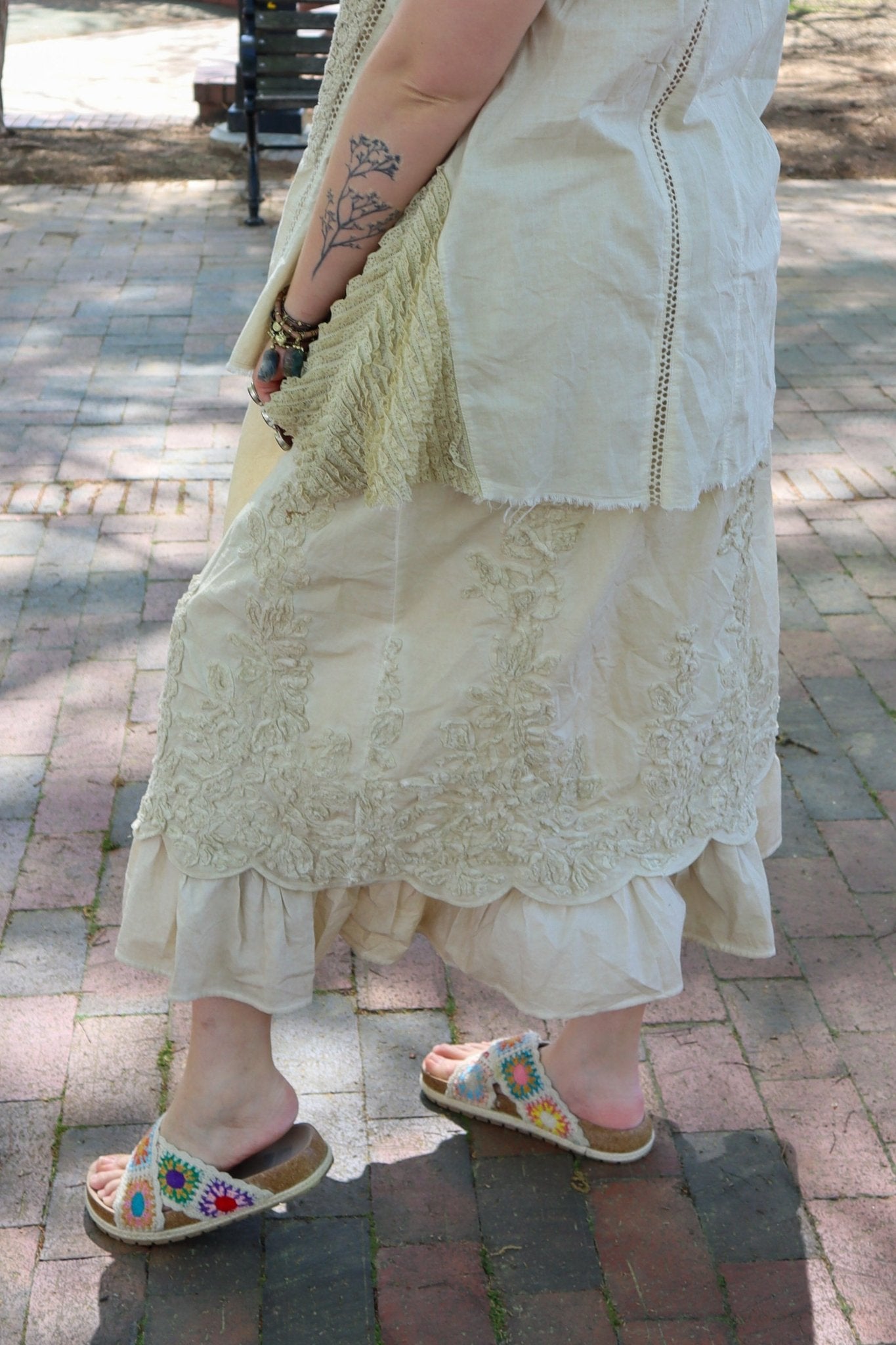 Floral Imprint Skirt Tea Stain - ivyandlavyboutique Jaded Gypsy