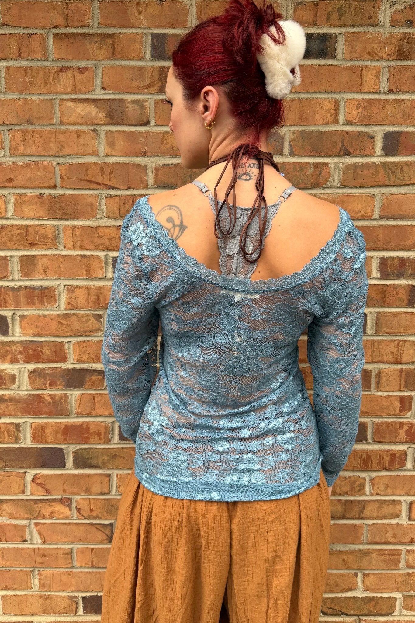 Floral Lace Top in Blue - ivyandlavyboutique A Rare Bird Shop