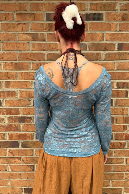 Floral Lace Top in Blue - ivyandlavyboutique A Rare Bird Shop