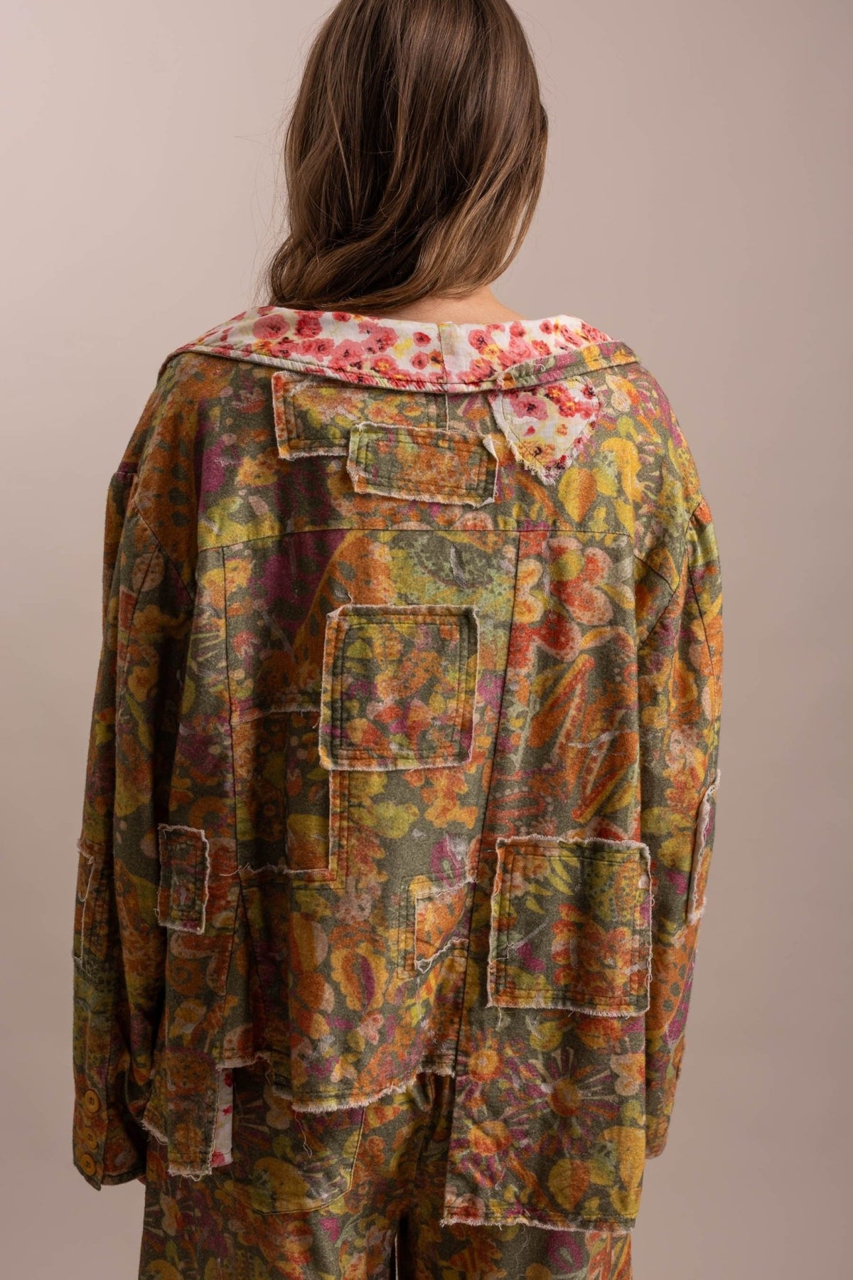 Floral Patchwork Statement Collared Jacket - Boho Wanderlust Boutique Blue Velvet