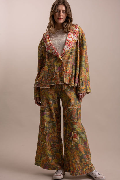 Floral Patchwork Statement Collared Jacket - Boho Wanderlust Boutique Blue Velvet