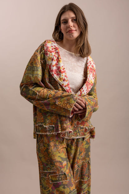 Floral Patchwork Statement Collared Jacket - Boho Wanderlust Boutique Blue Velvet