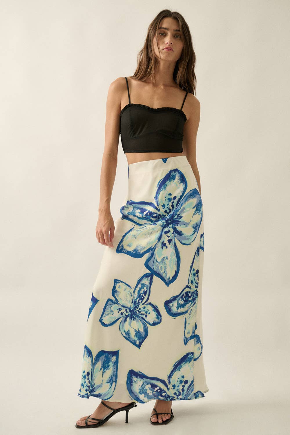 Floral-Print Satin Bias-Cut Elastic-Waist Maxi Skirt - ivyandlavyboutique Promesa USA