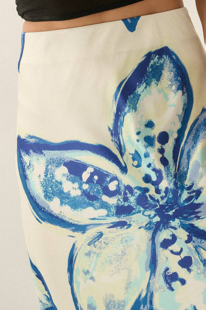 Floral-Print Satin Bias-Cut Elastic-Waist Maxi Skirt - ivyandlavyboutique Promesa USA