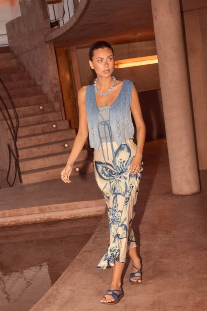Floral-Print Satin Bias-Cut Elastic-Waist Maxi Skirt - ivyandlavyboutique Promesa USA