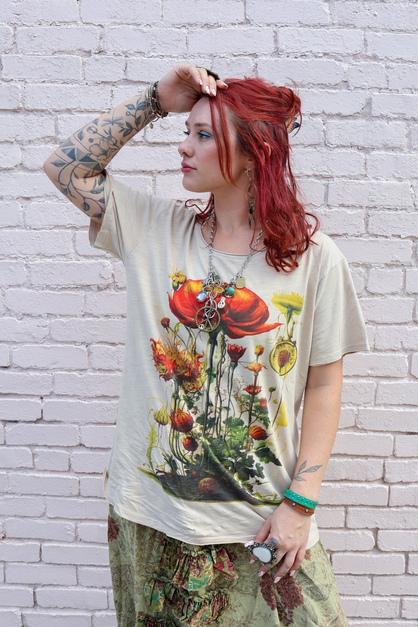 Floral Veiws - Moon Dance Distressed Cotton Tee Top - ivyandlavyboutique Jaded Gypsy