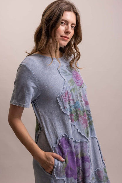 Flower And Butterfly Patckwork Long Dress - Boho Wanderlust Boutique Blue Velvet