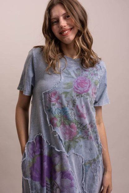 Flower And Butterfly Patckwork Long Dress - Boho Wanderlust Boutique Blue Velvet