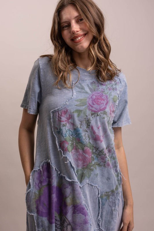 Flower And Butterfly Patckwork Long Dress - Boho Wanderlust Boutique Blue Velvet