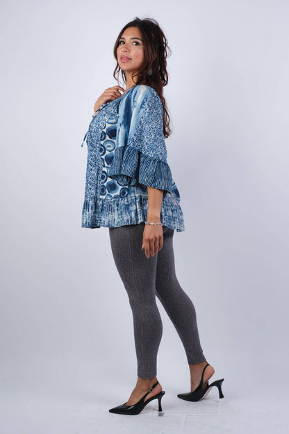Flowy Sapphire Ocean Bohemian Patchwork Top - ivyandlavyboutique Sacred Threads