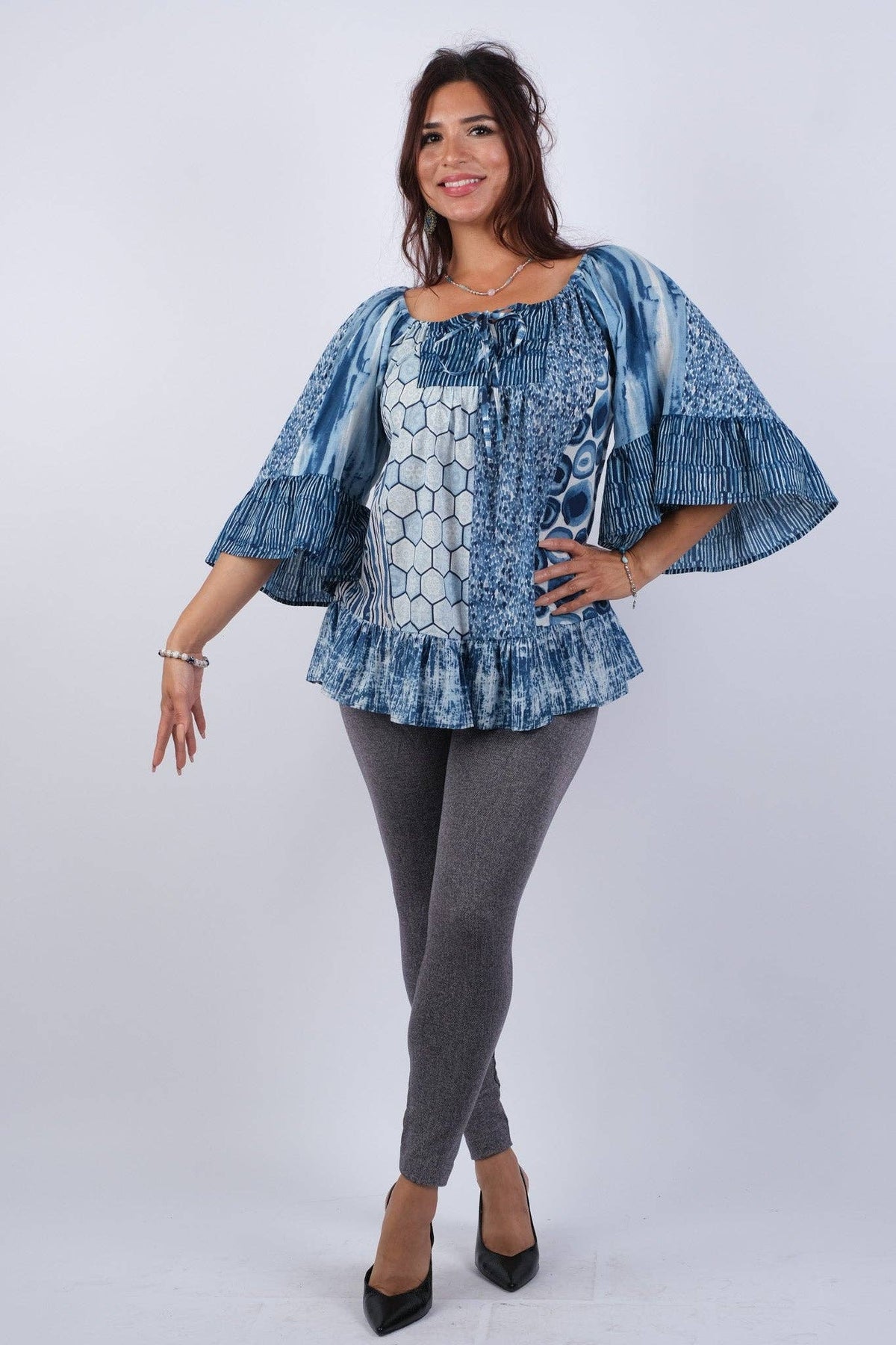 Flowy Sapphire Ocean Bohemian Patchwork Top - ivyandlavyboutique Sacred Threads