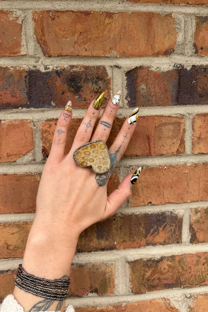 Fossilized Coral Heart Ring - ivyandlavyboutique ivyandlavyboutique