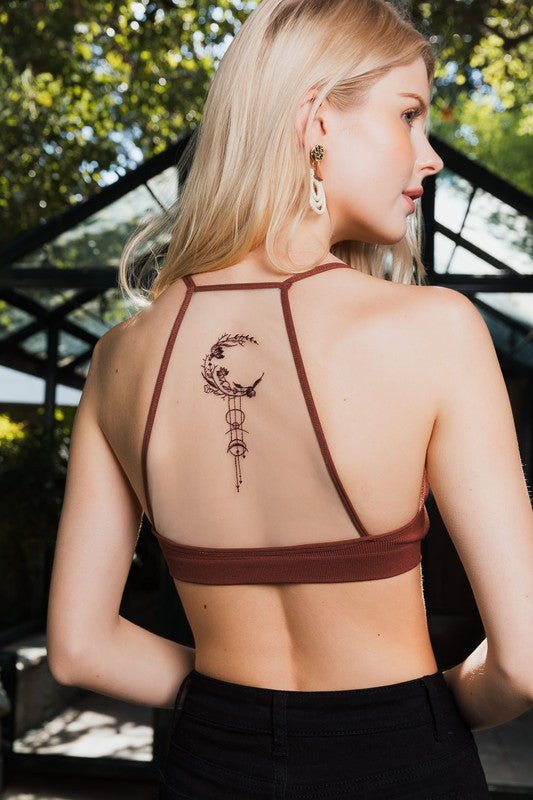 Francis Crescent Moon Dream Catcher Tattoo Mesh Bralette - ivyandlavyboutique Leto Accessories