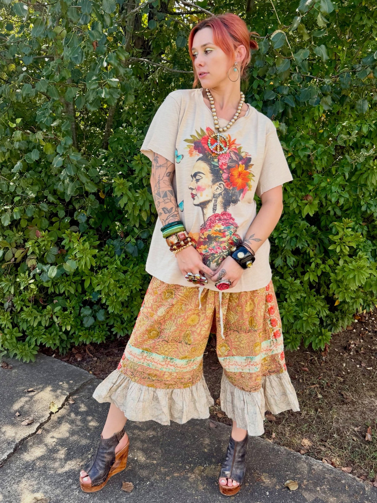 Frida Floral Portrait Graphic Short Sleeve T Shirt - ivyandlavyboutique Blue Velvet