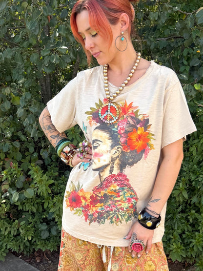 Frida Floral Portrait Graphic Short Sleeve T Shirt - ivyandlavyboutique Blue Velvet